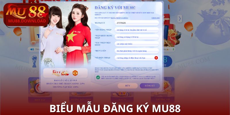 Biểu mẫu đăng ký MU88 chi tiết